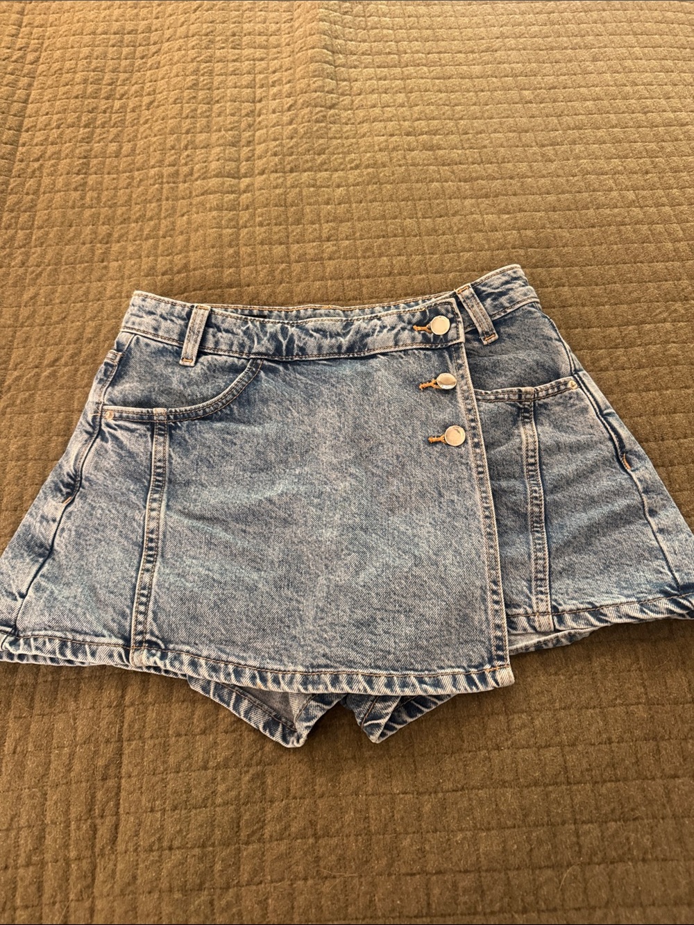 Zara Light Blue Denim Skort with Side Button Detail
